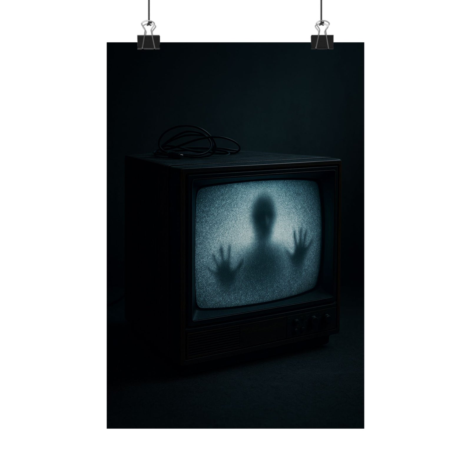 Haunted CRT Static TV Art Print Poster, VHS Horror Movie Night