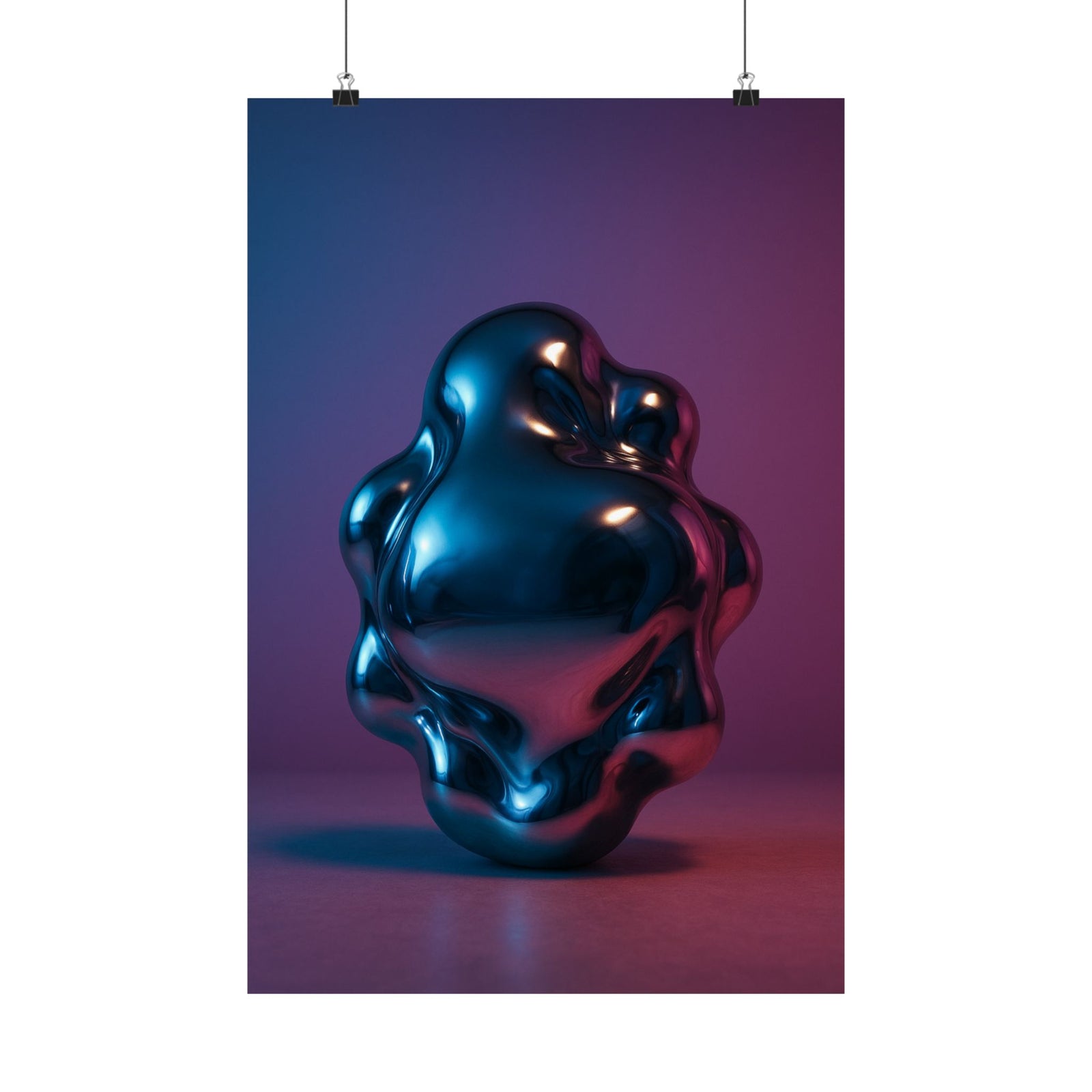 Liquid Chrome Blob Art Print Poster, Mirror Metal Y2K Sculpture