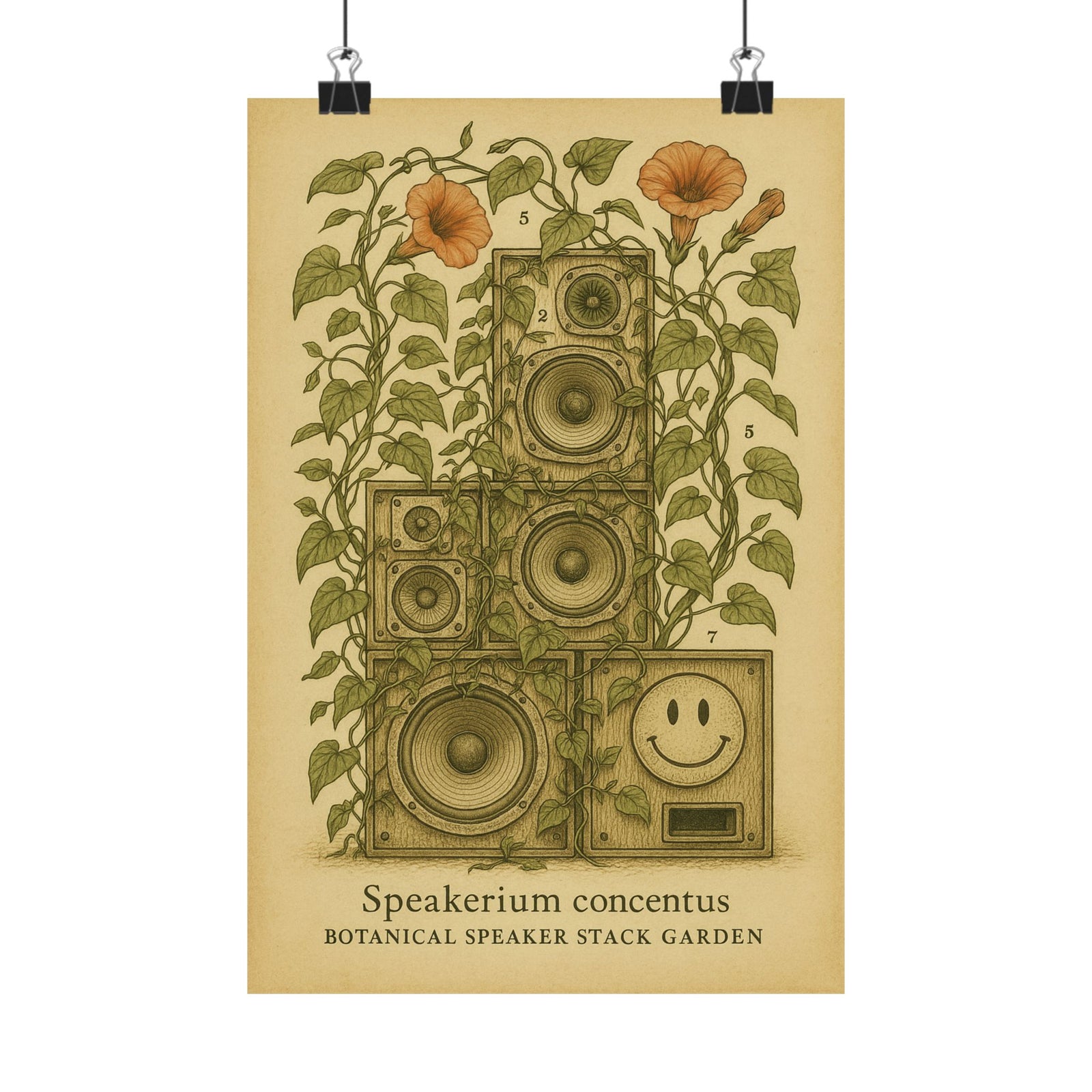 Speaker Stack Garden Art Print Poster, Overgrown Soundsystem Study