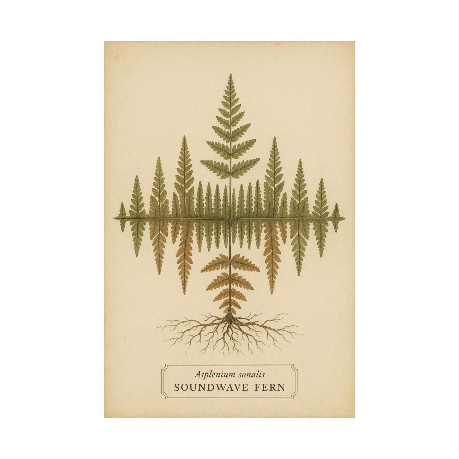 Soundwave Fern Botanical Art Print Poster, Vintage Frequency Plate