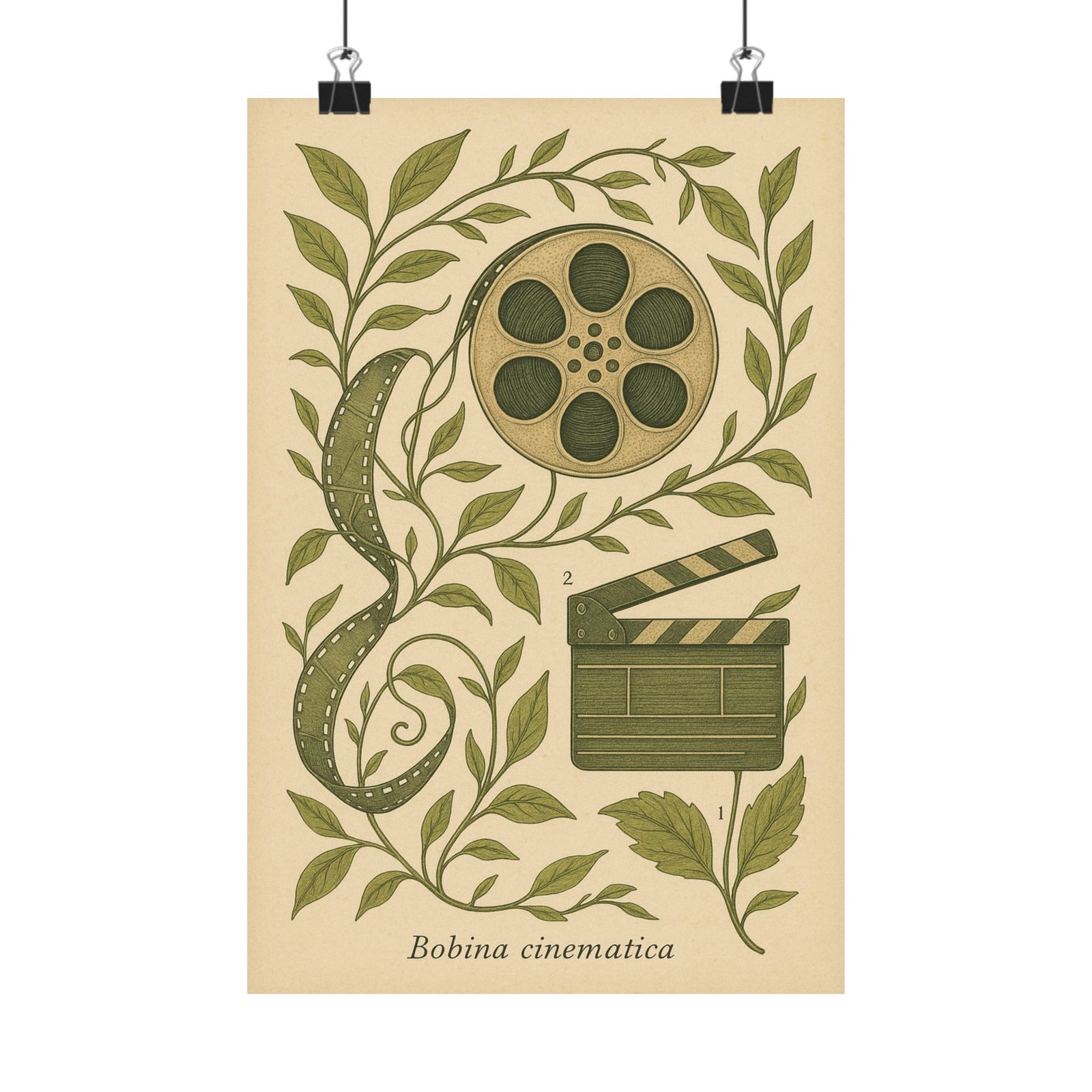 Film Reel Botanical Plate Art Print Poster, Vintage Cinema Herbarium