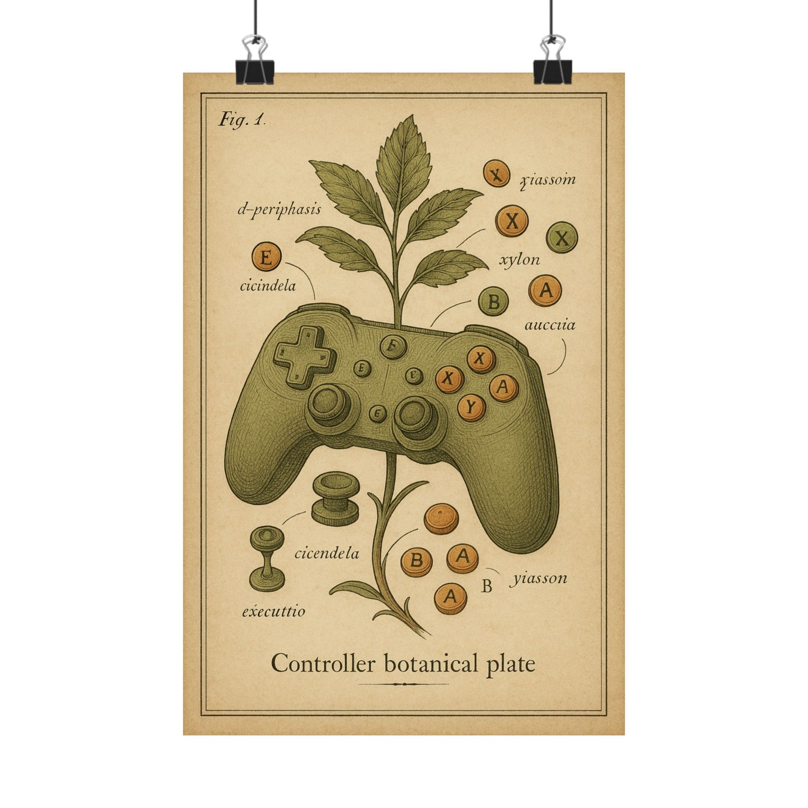 Controller Botanical Specimen Art Print Poster, Vintage Plate Style