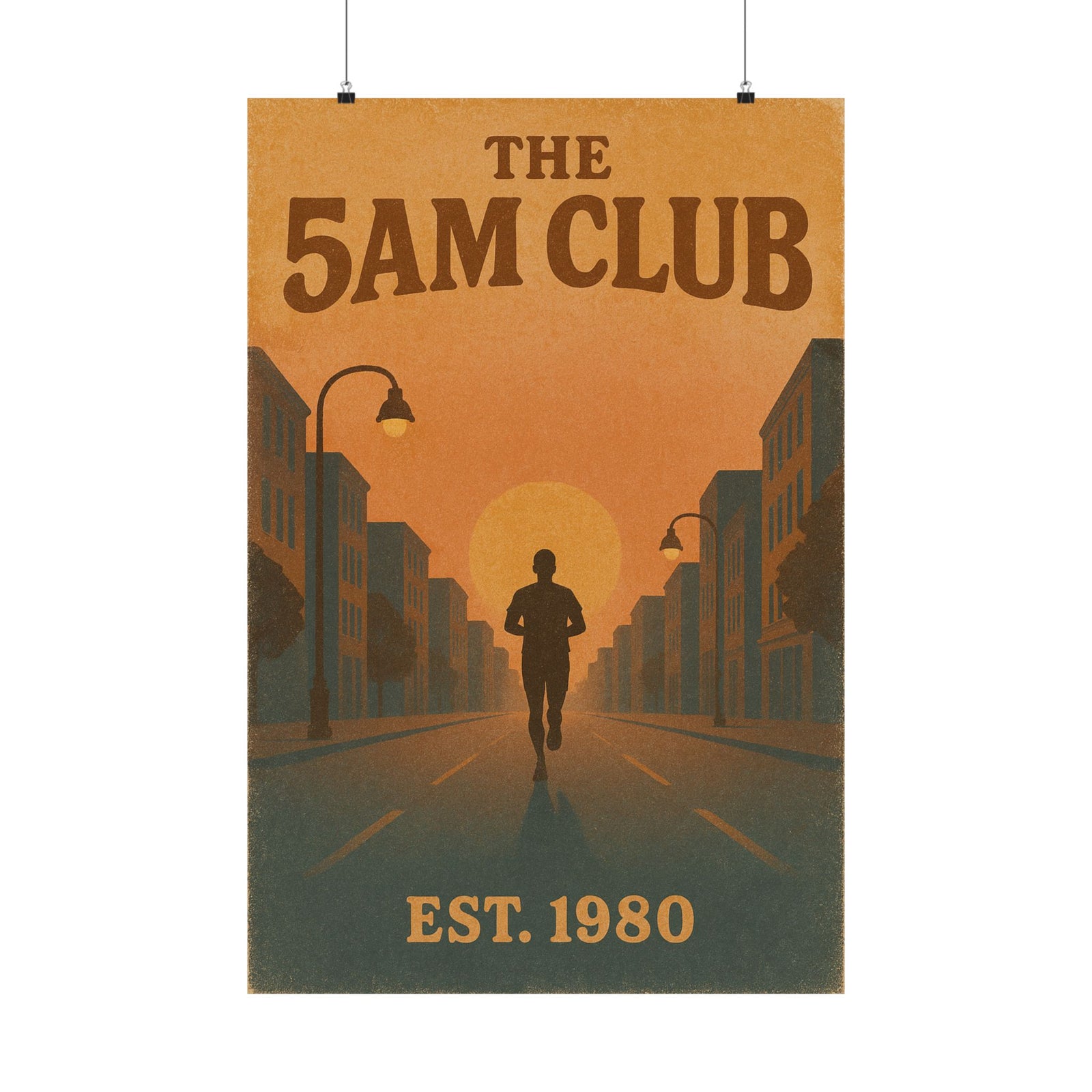 5AM Club Sunrise Run Art Print Poster, Retro Motivation Style