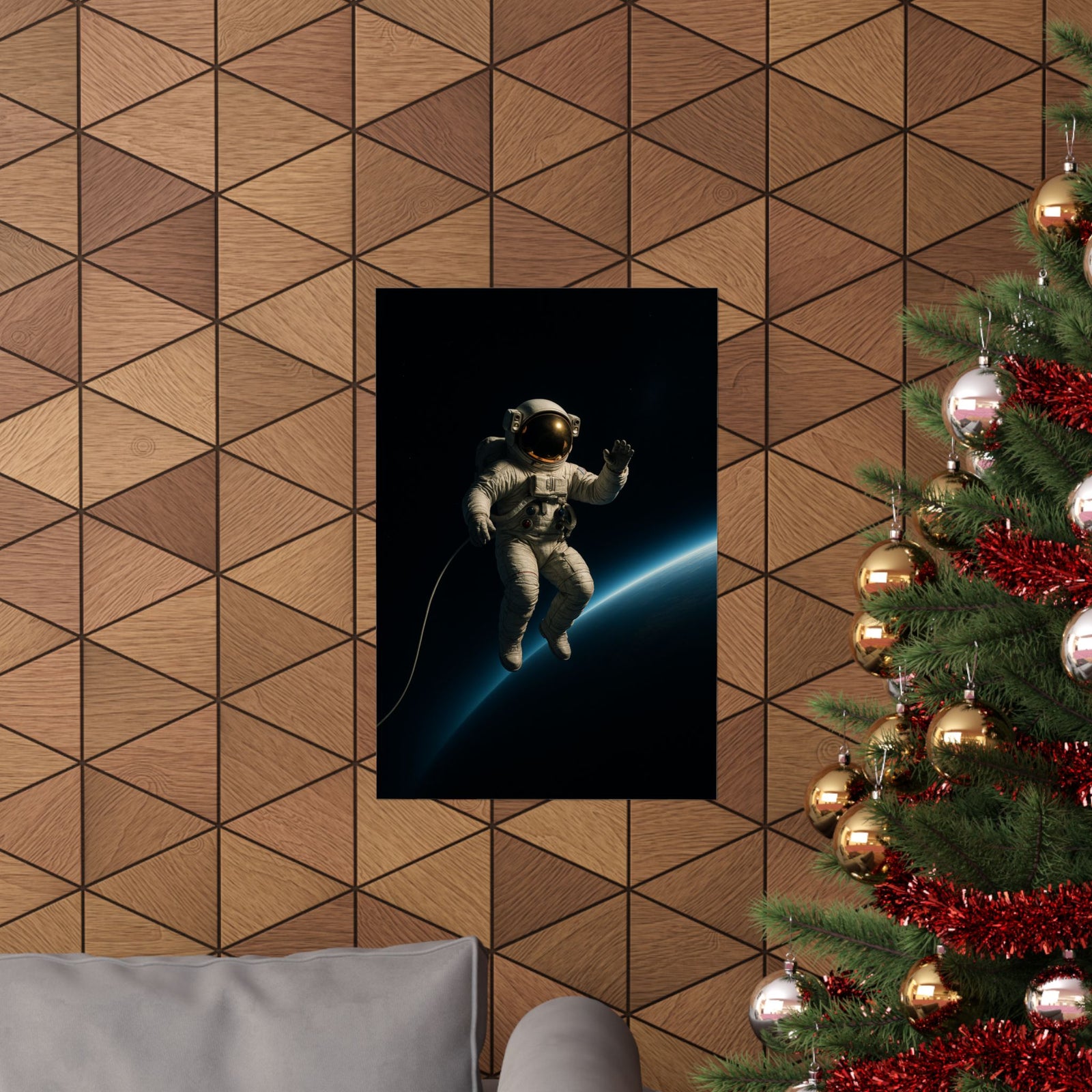 Astronaut Spacewalk Over Earth Art Print Poster, Cinematic Solo Drift