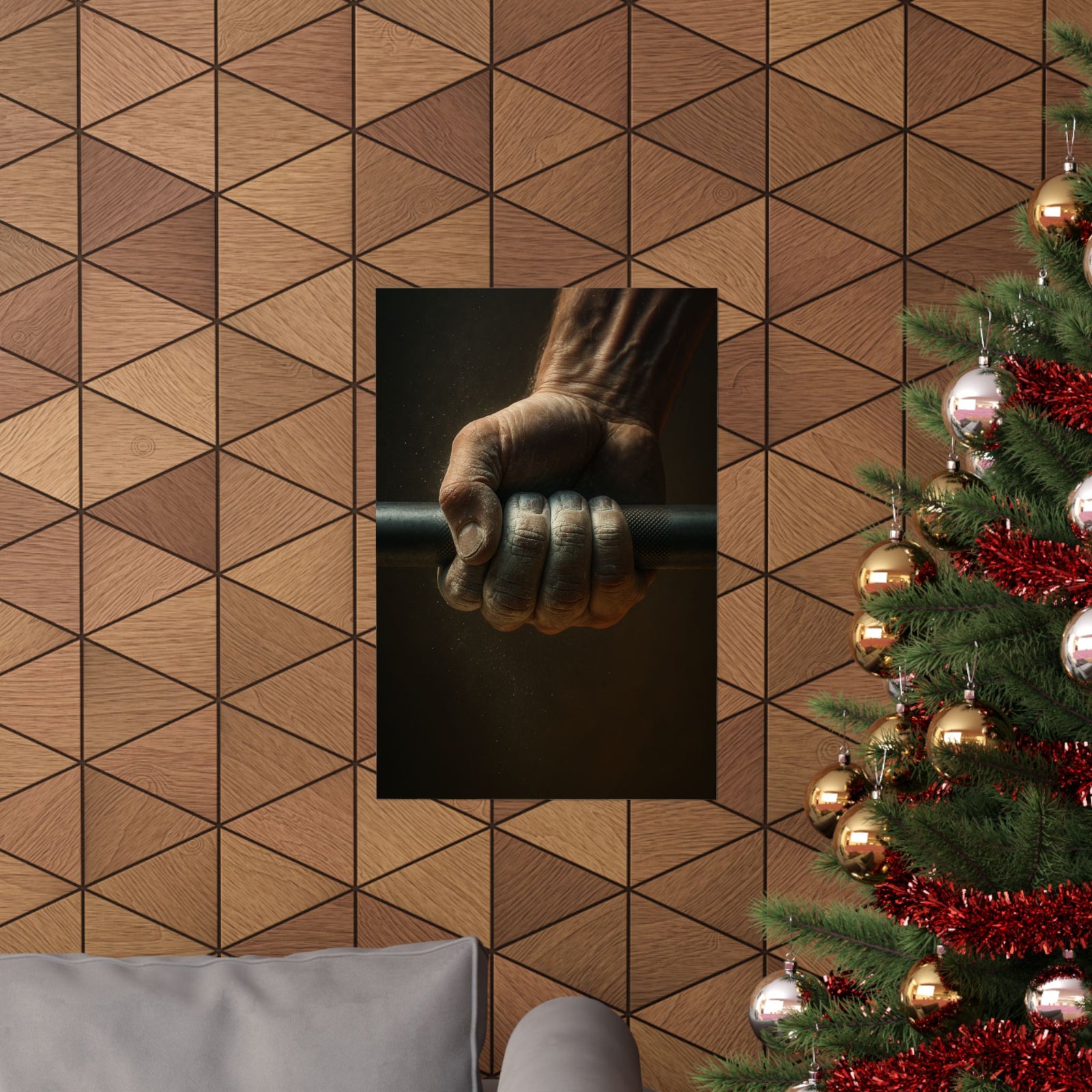Chalked Barbell Grip Art Print Poster, Cinematic Lifting Close-Up