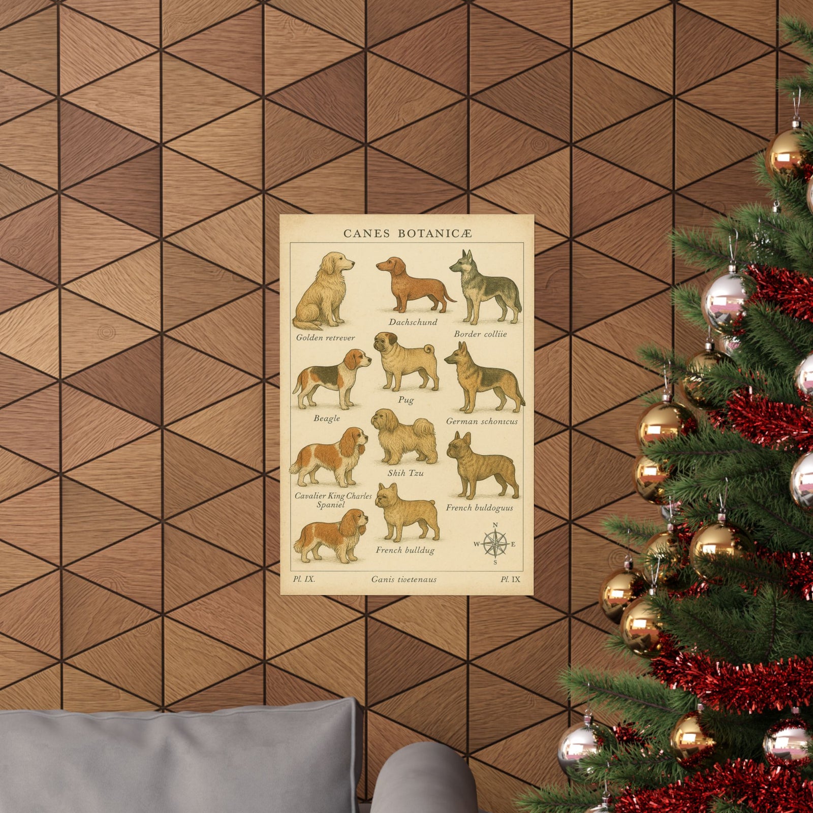 Dog Breeds Botanical Chart Art Print Poster, Vintage Specimen Plate