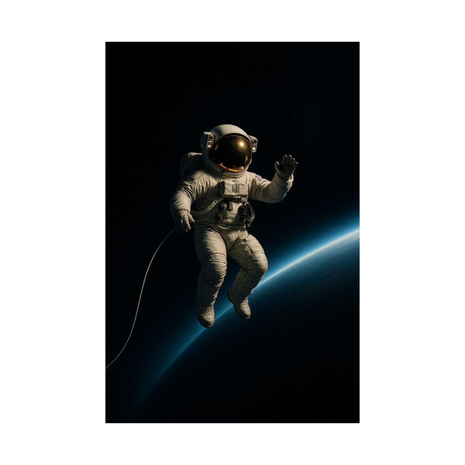 Astronaut Spacewalk Over Earth Art Print Poster, Cinematic Solo Drift