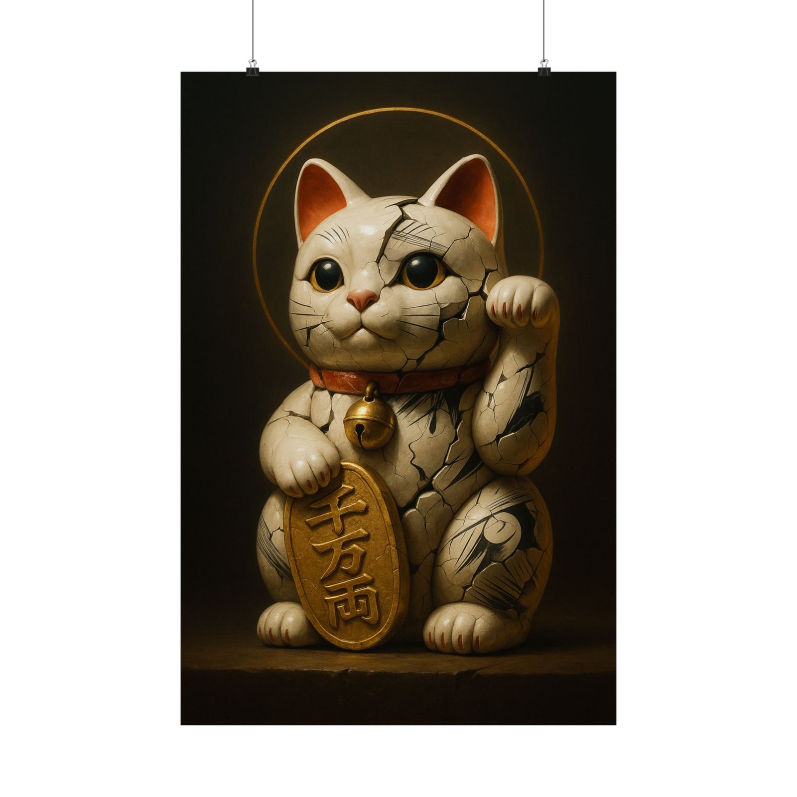 Maneki Neko Lucky Cat Art Print Poster, 3D Good Fortune Charm