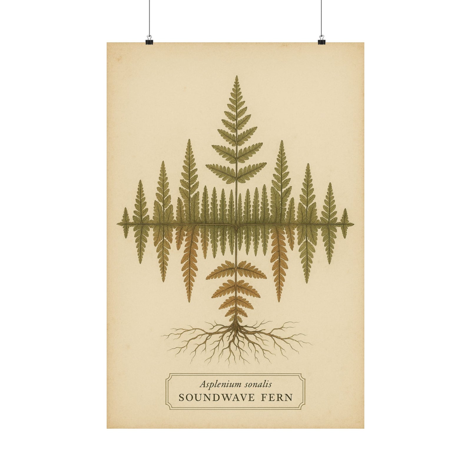 Soundwave Fern Botanical Art Print Poster, Vintage Frequency Plate