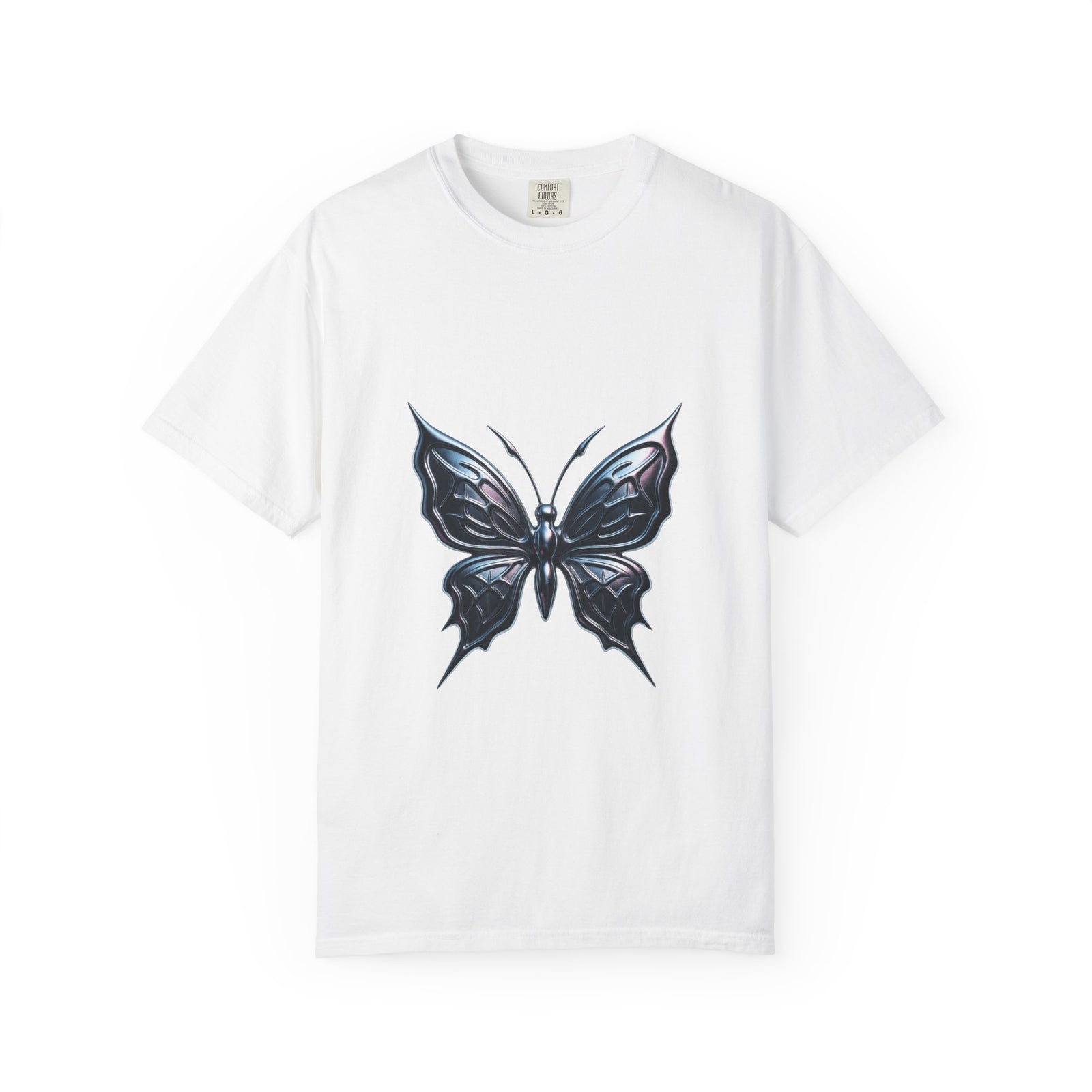 Chrome Cyber Butterfly Graphic Tee, Liquid Metal Sigilism Vibe