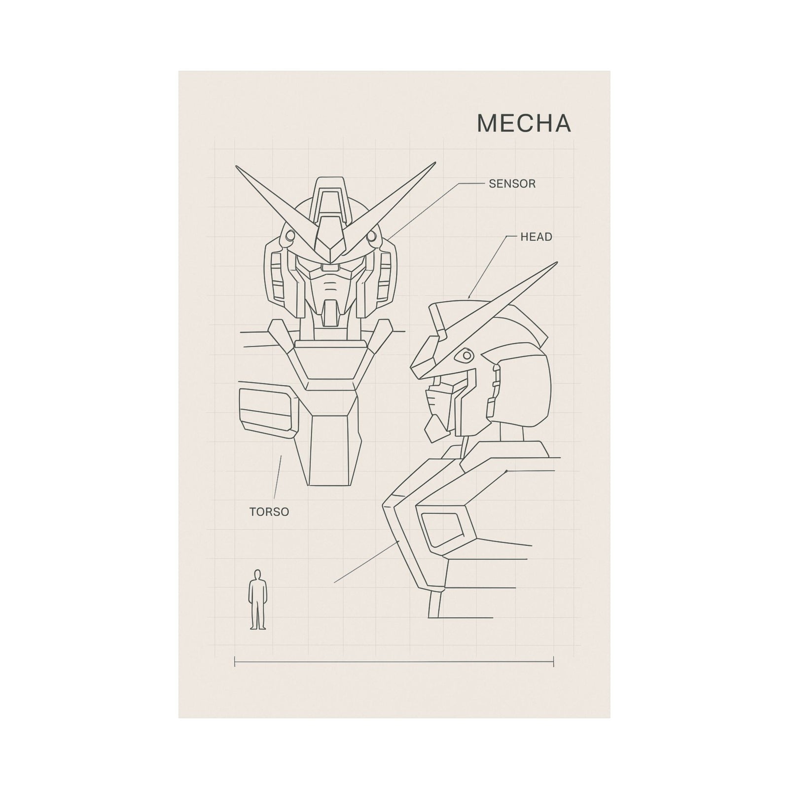 Mecha Robot Blueprint Art Print Poster, Anime Mech Schematic