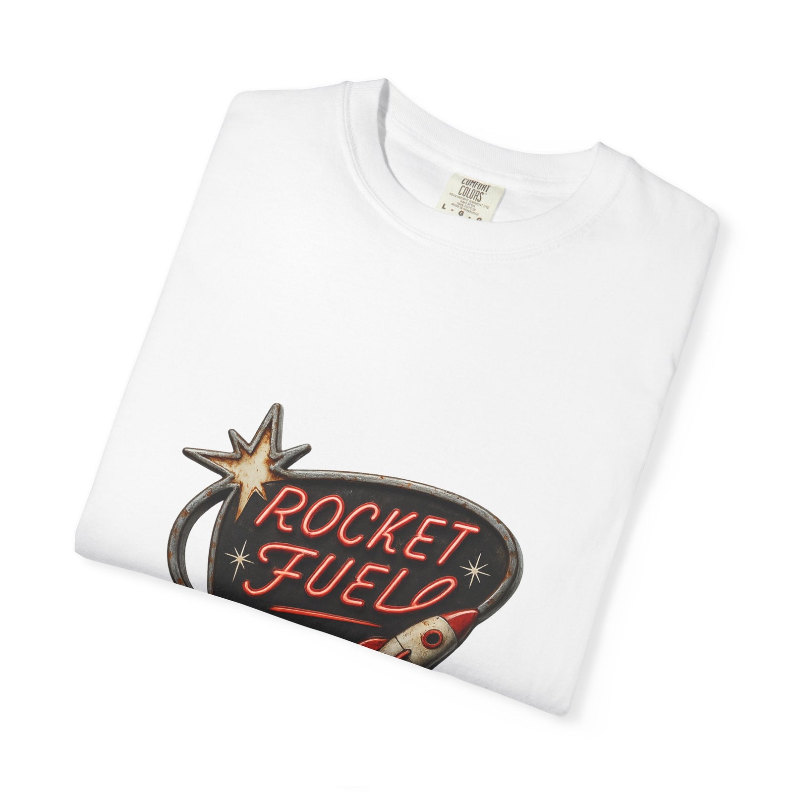 Rocket Fuel Station Graphic Tee, Retro Atomic Age Sign