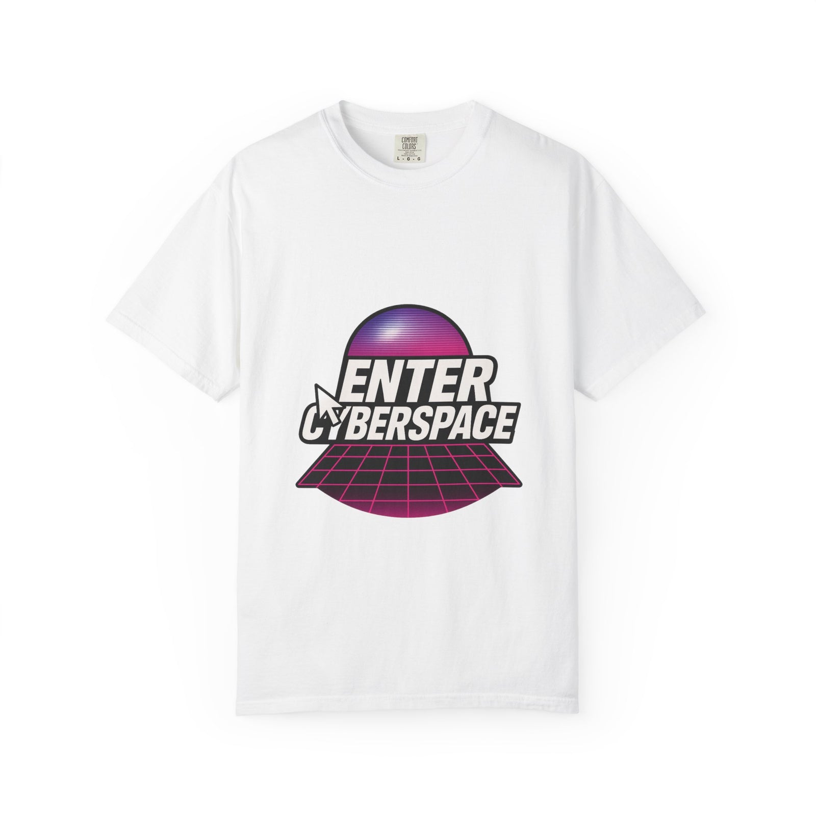 Enter Cyberspace Grid Graphic Tee, Neon Wireframe Retro-Future Vibe