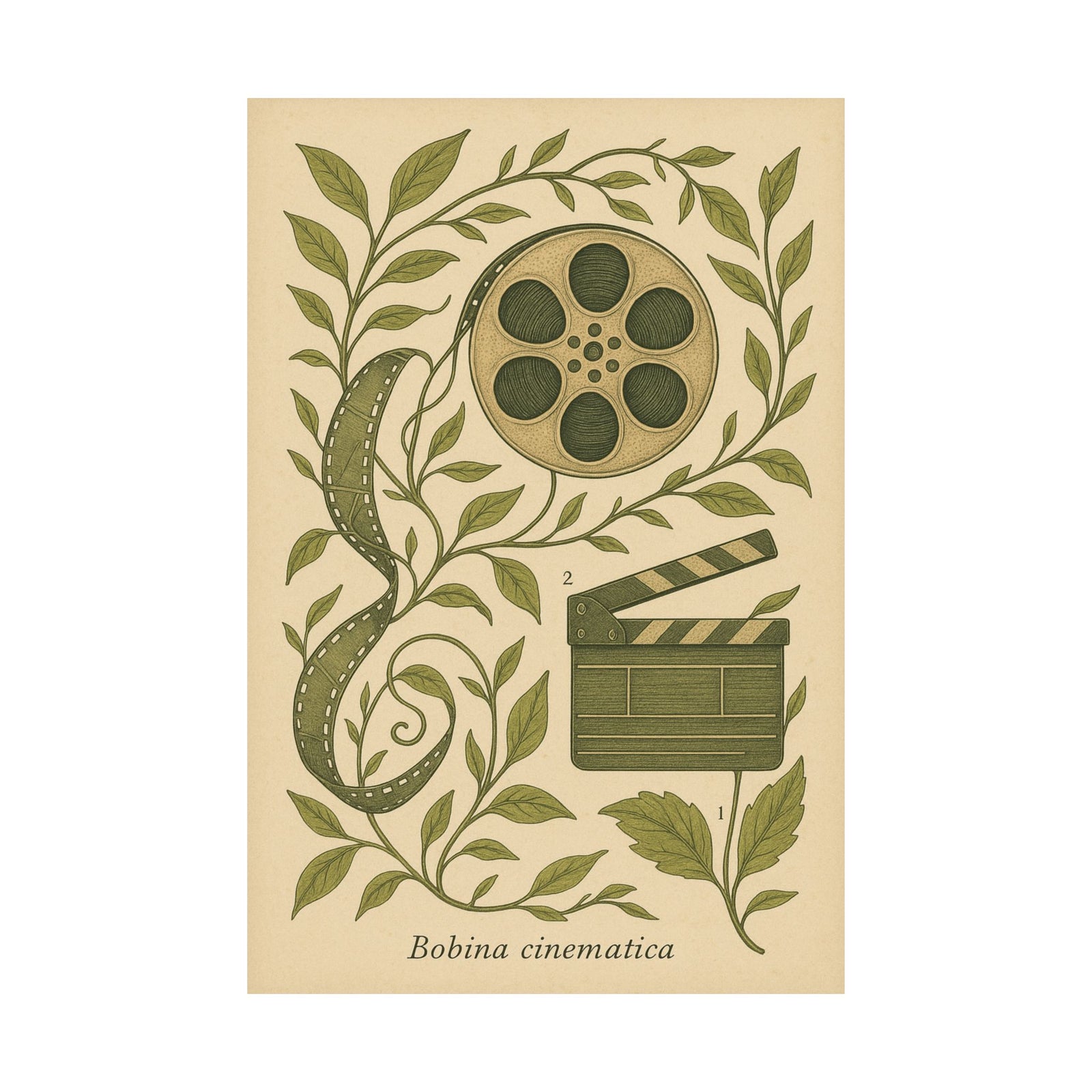 Film Reel Botanical Plate Art Print Poster, Vintage Cinema Herbarium