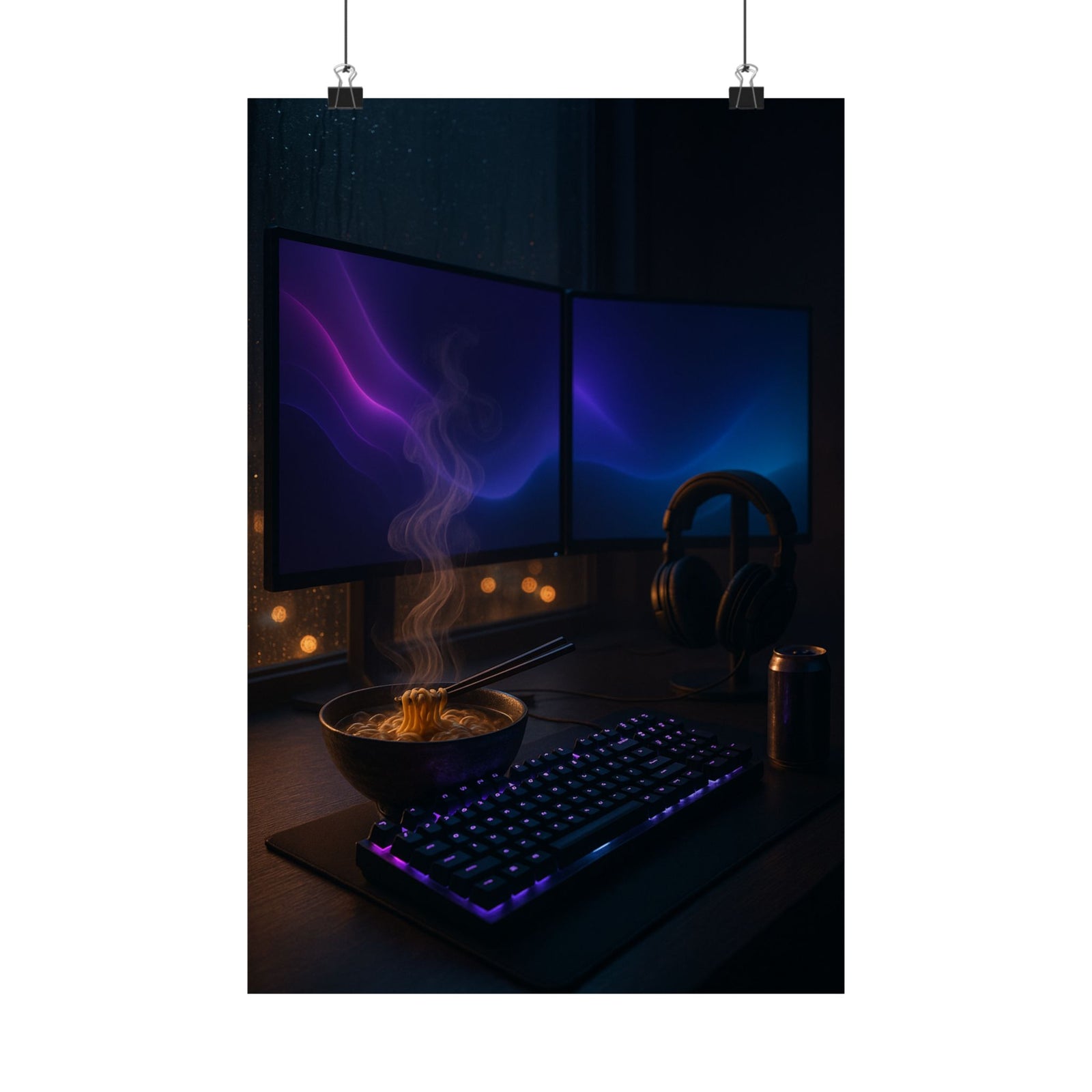 2AM Battlestation Art Print Poster, Late-Night Gamer Setup