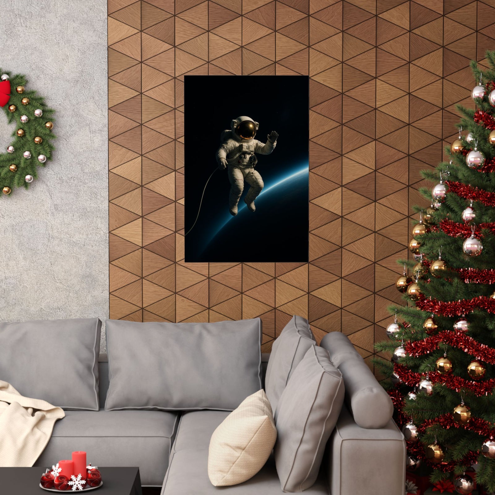 Astronaut Spacewalk Over Earth Art Print Poster, Cinematic Solo Drift