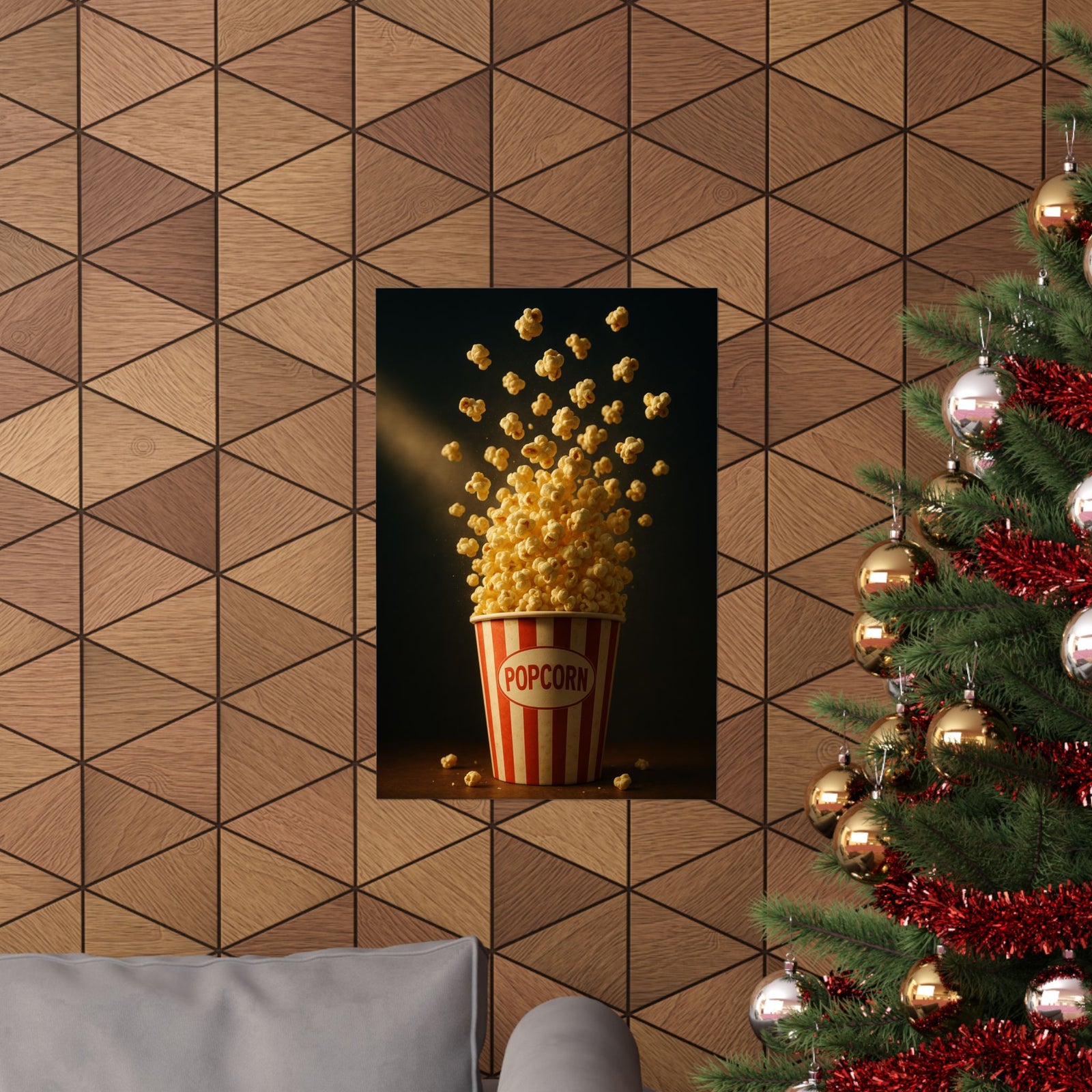 Exploding Popcorn Bucket Art Print Poster, Cinematic Movie Night Hero