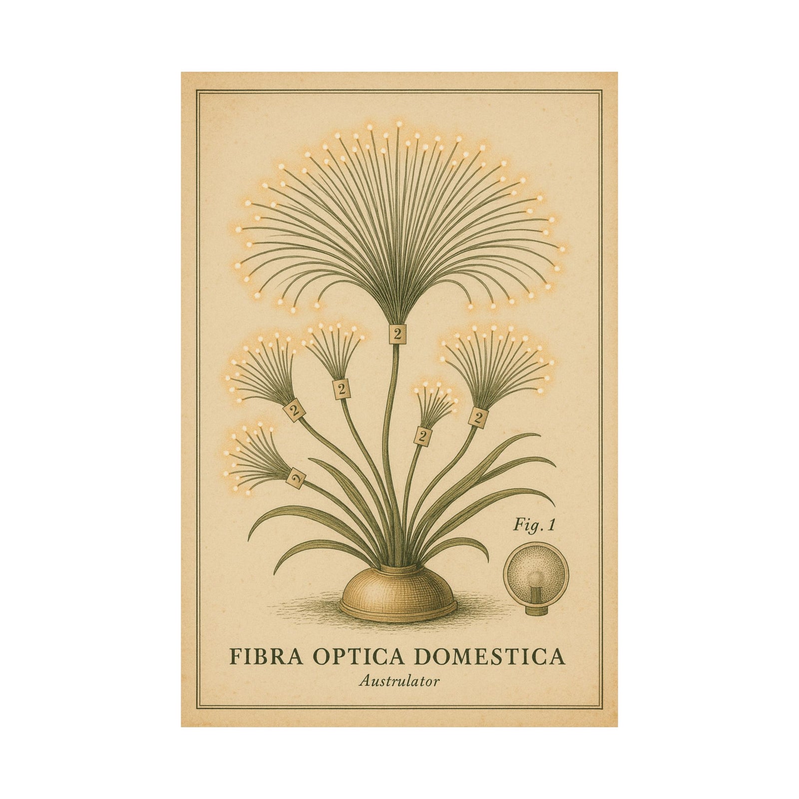 Fiber-Optic Lamp Botanical Art Print Poster, Retro Tech Specimen Plate